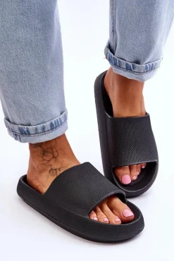 Online Boto Modne Lekkie Klapki Na Masywnej Podeszwie Czarne Rebel