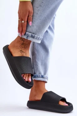 Online Boto Modne Lekkie Klapki Na Masywnej Podeszwie Czarne Rebel