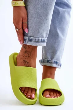 Online Boto Modne Lekkie Klapki Na Masywnej Podeszwie Limonkowe Rebel