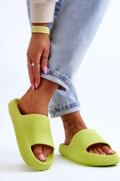 Online Boto Modne Lekkie Klapki Na Masywnej Podeszwie Limonkowe Rebel