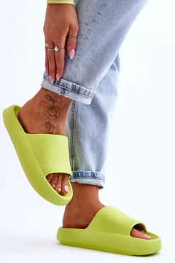 Online Boto Modne Lekkie Klapki Na Masywnej Podeszwie Limonkowe Rebel