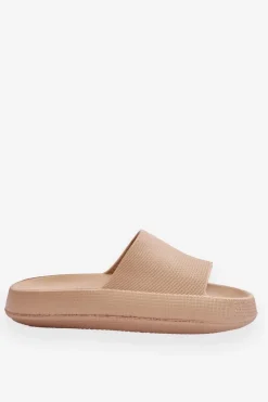 Discount Modne Lekkie Klapki Na Masywnej Podeszwie Beżowe Rebel Damskie Klapki Basenowe