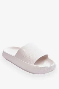 Outlet Modne Lekkie Klapki Na Masywnej Podeszwie Białe Rebel Damskie Klapki Basenowe