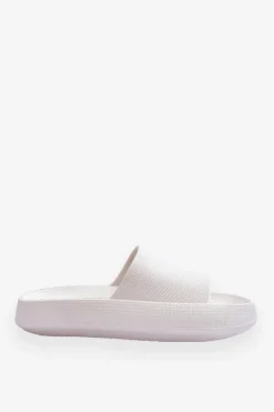 Outlet Modne Lekkie Klapki Na Masywnej Podeszwie Białe Rebel Damskie Klapki Basenowe