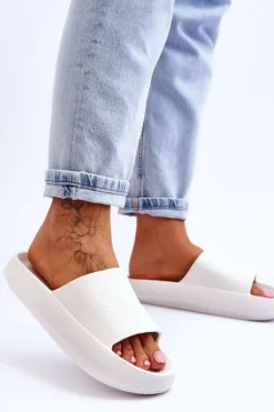 Outlet Modne Lekkie Klapki Na Masywnej Podeszwie Białe Rebel Damskie Klapki Basenowe