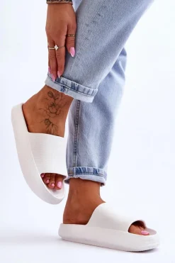 Outlet Modne Lekkie Klapki Na Masywnej Podeszwie Białe Rebel Damskie Klapki Basenowe