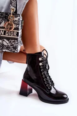 Sale Damskie buty S.Barski Modne Ocieplane Botki Na Obcasie Czarne Alisse