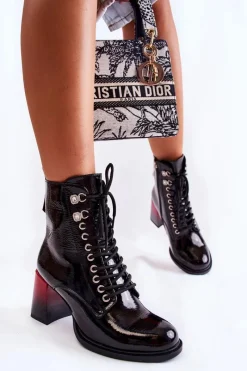 Sale Damskie buty S.Barski Modne Ocieplane Botki Na Obcasie Czarne Alisse