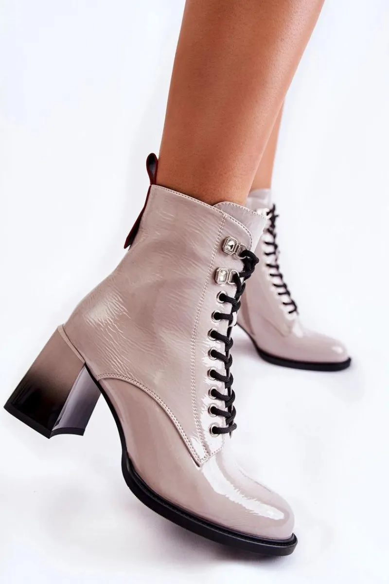 Clearance Modne Ocieplane Botki Na Obcasie Szare Alisse Damskie Botki Sznurowane|Botki Zimowe Damskie