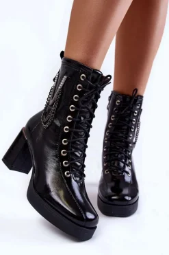 Botki Ocieplane|Botki Skórzane>Boto Modne Ocieplane Skórzane Botki Z Ozdobą Czarne Malta