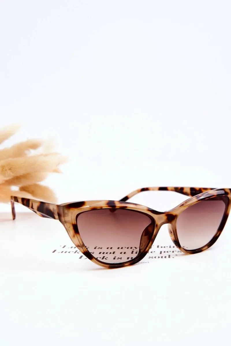New Modne Okulary Przeciwsłoneczne Kocie Oko V090169 Leopard Beżowe Okulary