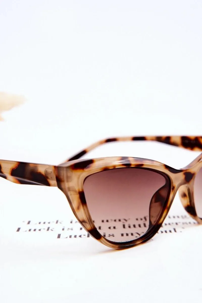 New Modne Okulary Przeciwsłoneczne Kocie Oko V090169 Leopard Beżowe Okulary