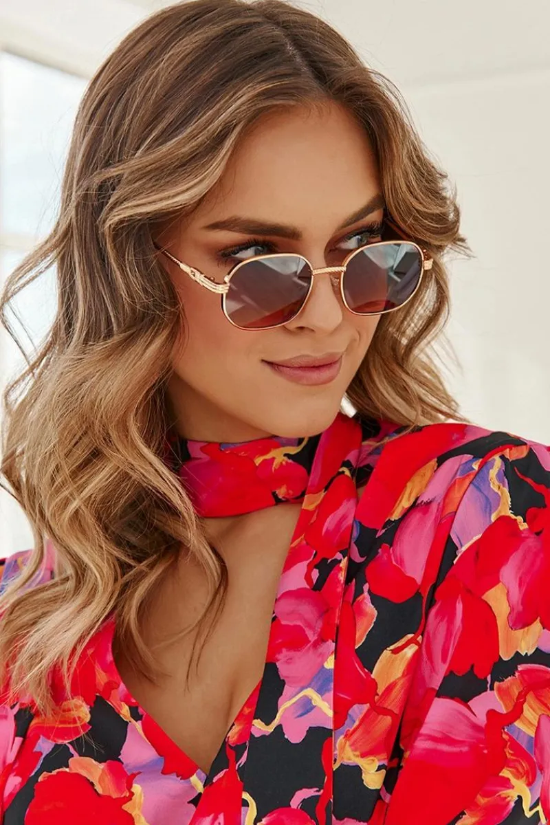 Hot Boto Modne Okulary Przeciwsłoneczne Ful Vue V160049 Złoto-Brązowe