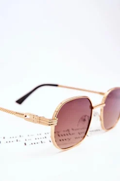 Hot Boto Modne Okulary Przeciwsłoneczne Ful Vue V160049 Złoto-Brązowe