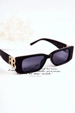 Best Modne Okulary Przeciwsłoneczne Prostokątne V120035 Czarne Okulary