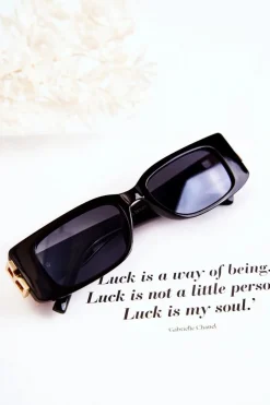 Best Modne Okulary Przeciwsłoneczne Prostokątne V120035 Czarne Okulary