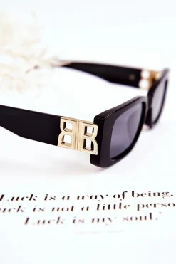 Best Modne Okulary Przeciwsłoneczne Prostokątne V120035 Czarne Okulary