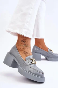 Damskie buty S.Barski Modne Półbuty Czółenka Na Masywnym Obcasie Jasnoniebieskie Imani