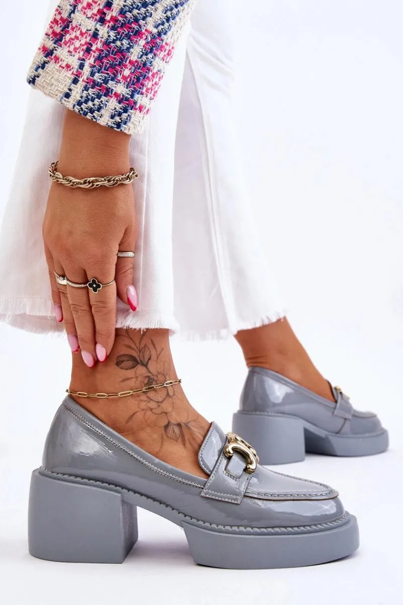 Damskie buty S.Barski Modne Półbuty Czółenka Na Masywnym Obcasie Jasnoniebieskie Imani