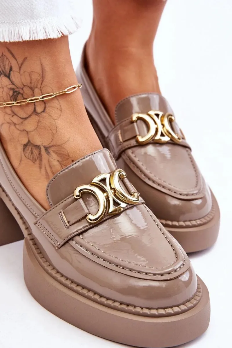 Sale Modne Półbuty Czółenka Na Masywnym Obcasie Beżowe Imani Damskie Mokasyny Damskie Lakierowane|Czółenka Na Słupku