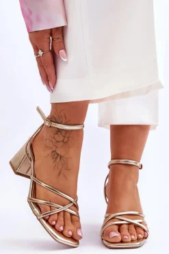 Sale Modne Sandałki Na Obcasie Złote Felisa Damskie Sandały Na Obcasie