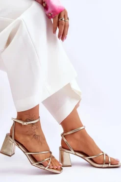 Sale Modne Sandałki Na Obcasie Złote Felisa Damskie Sandały Na Obcasie