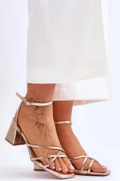 Sale Modne Sandałki Na Obcasie Złote Felisa Damskie Sandały Na Obcasie