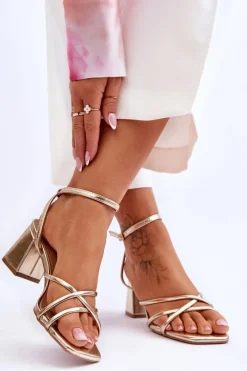 Sale Modne Sandałki Na Obcasie Złote Felisa Damskie Sandały Na Obcasie
