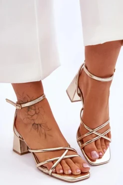 Sale Modne Sandałki Na Obcasie Złote Felisa Damskie Sandały Na Obcasie
