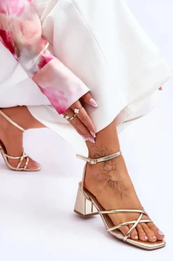 Sale Modne Sandałki Na Obcasie Złote Felisa Damskie Sandały Na Obcasie