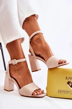 Best Modne Sandałki Na Słupku Beżowe Salis Damskie Sandały Na Obcasie