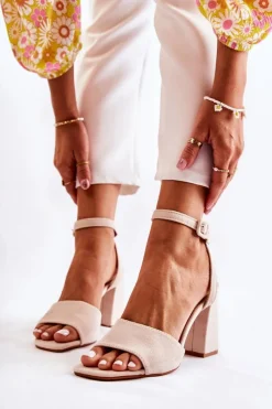 Best Modne Sandałki Na Słupku Beżowe Salis Damskie Sandały Na Obcasie