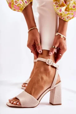 Best Modne Sandałki Na Słupku Beżowe Salis Damskie Sandały Na Obcasie