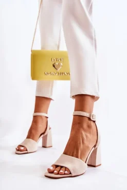 Best Modne Sandałki Na Słupku Beżowe Salis Damskie Sandały Na Obcasie