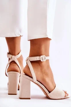 Best Modne Sandałki Na Słupku Beżowe Salis Damskie Sandały Na Obcasie