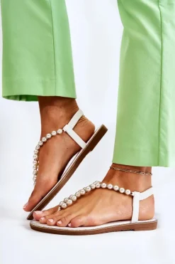 Sandały Płaskie>Boto Modne Sandały Japonki Z Perłami Białe Isalia