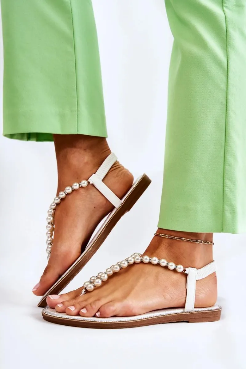 Sandały Płaskie>Boto Modne Sandały Japonki Z Perłami Białe Isalia