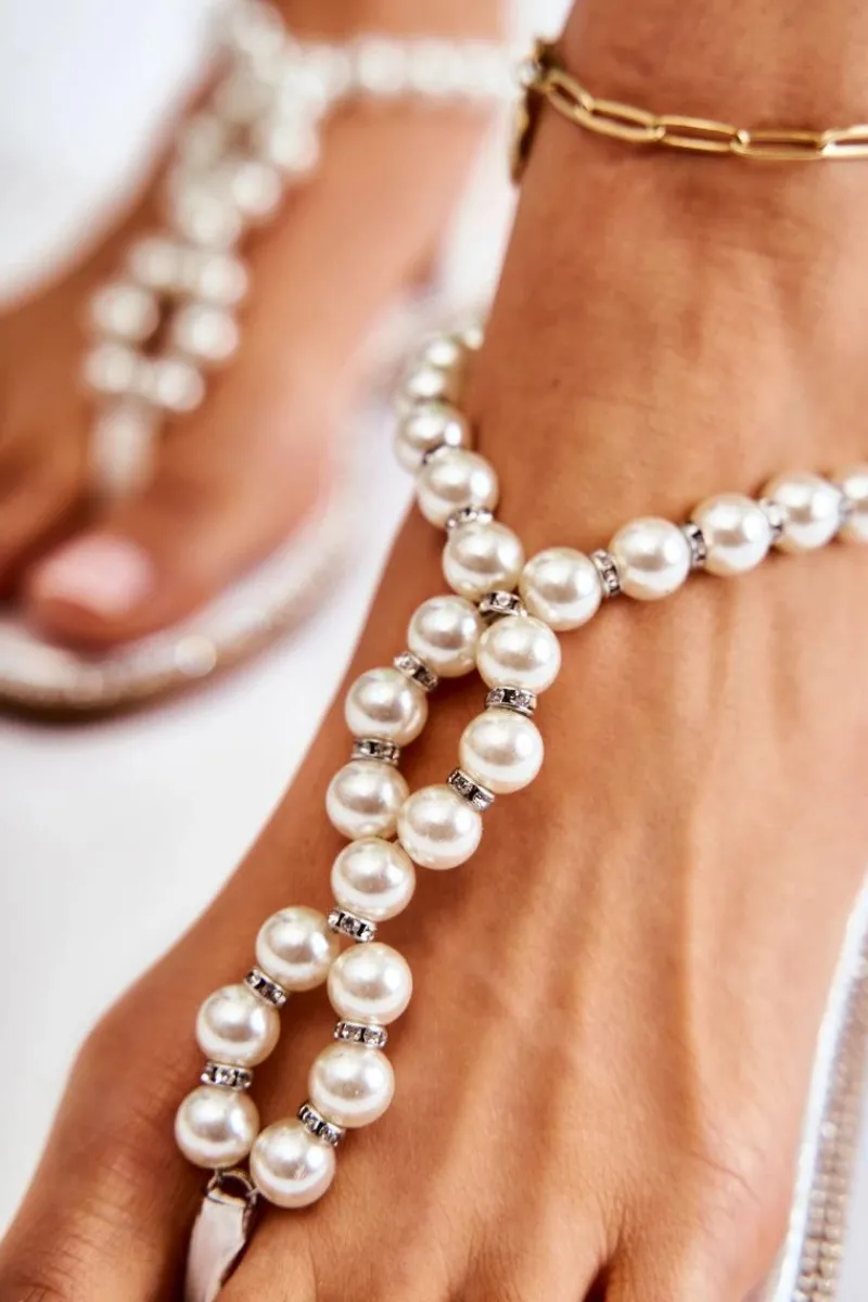 Sandały Płaskie>Boto Modne Sandały Japonki Z Perłami Białe Isalia