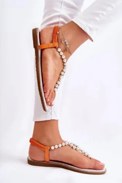 Best Boto Modne Sandały Japonki Z Perłami Pomarańczowe Isalia
