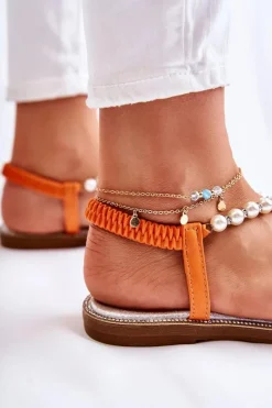 Best Boto Modne Sandały Japonki Z Perłami Pomarańczowe Isalia