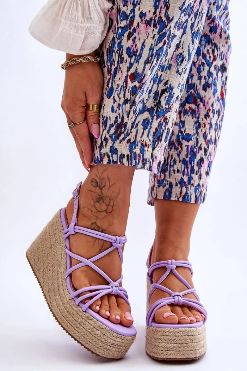 Sandały Na Koturnie>Boto Modne Sandały Na Koturnie Z Plecionką Fioletowe Nessia