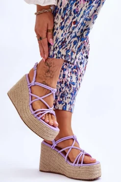 Sandały Na Koturnie>Boto Modne Sandały Na Koturnie Z Plecionką Fioletowe Nessia