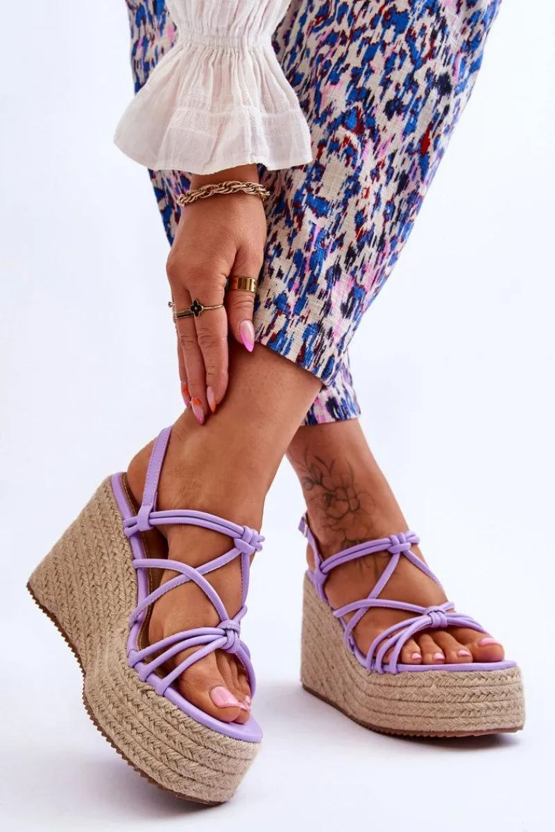 Sandały Na Koturnie>Boto Modne Sandały Na Koturnie Z Plecionką Fioletowe Nessia