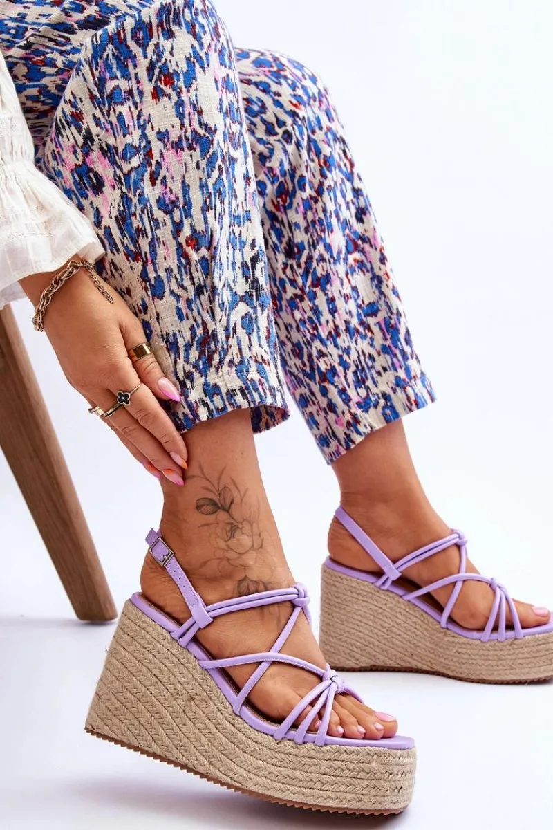 Sandały Na Koturnie>Boto Modne Sandały Na Koturnie Z Plecionką Fioletowe Nessia