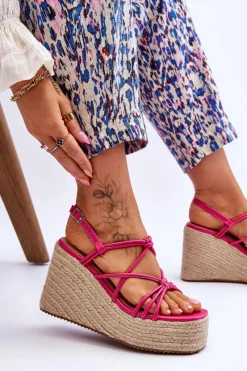 Hot Boto Modne Sandały Na Koturnie Z Plecionką Fuksja Nessia
