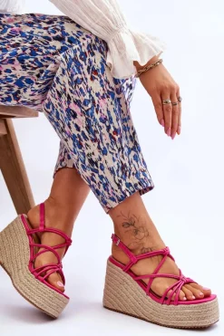 Hot Boto Modne Sandały Na Koturnie Z Plecionką Fuksja Nessia