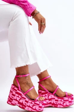 Outlet Modne Sandały Na Koturnie We Wzory Fuksja Claria Damskie Sandały Na Koturnie