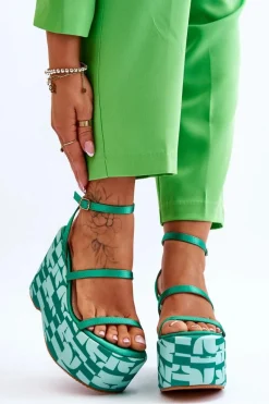 Sandały Na Koturnie>Boto Modne Sandały Na Koturnie We Wzory Zielone Claria