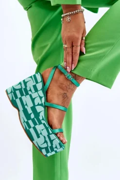 Sandały Na Koturnie>Boto Modne Sandały Na Koturnie We Wzory Zielone Claria