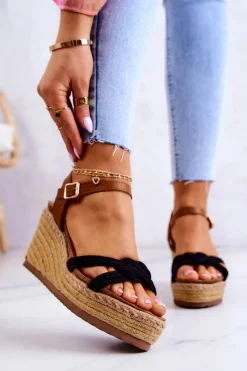 Online Modne Sandały Na Koturnie Czarne Roseville Damskie Sandały Na Koturnie